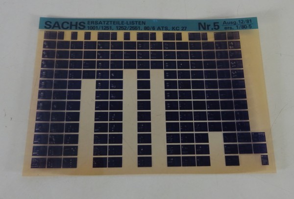 Microfich Ersatzteilliste Sachs 1001 / 1251/ 1252 / 2551 / 80/6 ATS KC27 ´12/81