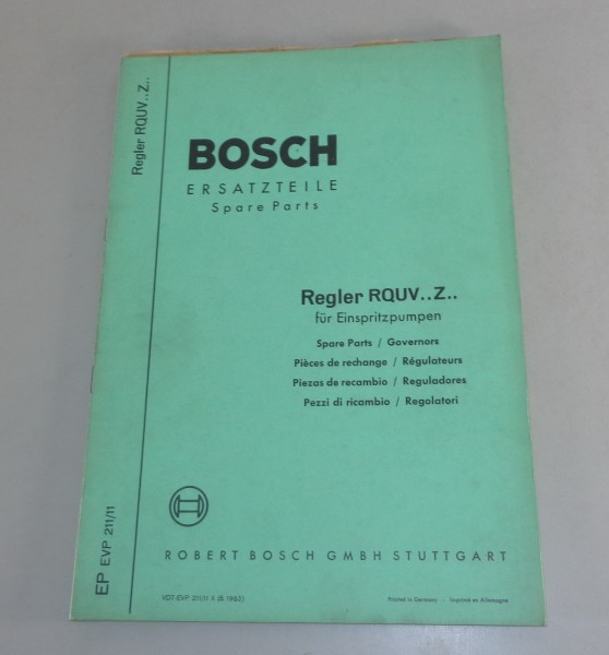 Teilekatalog / Parts list Bosch Regler RQUV.. Z.. für Einspritzpumpen von 8/1963