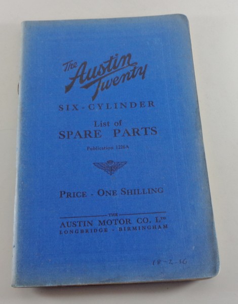 Teilekatalog / Spare Parts list Austin Twenty 6 Zylinder Stand 10/1935