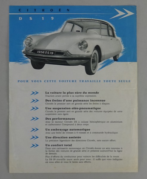 Prospektblatt / Broschüre Citroen DS 19 von 10/1955 auf frz.