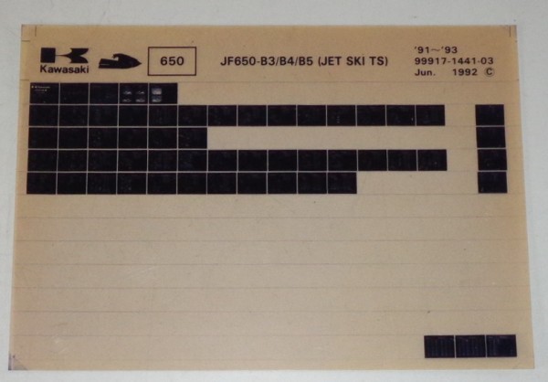 Microfich Ersatzteilkatalog Kawasaki Jet Ski TS Typ JF 650 B3-B5 Stand 06/92