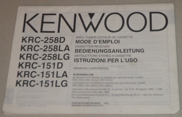 Betriebsanleitung Kenwood Autoradio KRC-258D / 158LA / 258LG / 151D / LA / LG