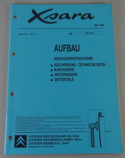 Werkstatthandbuch Citroen Xsara Aufbau | Besonderheiten Kombi Stand 05/1998