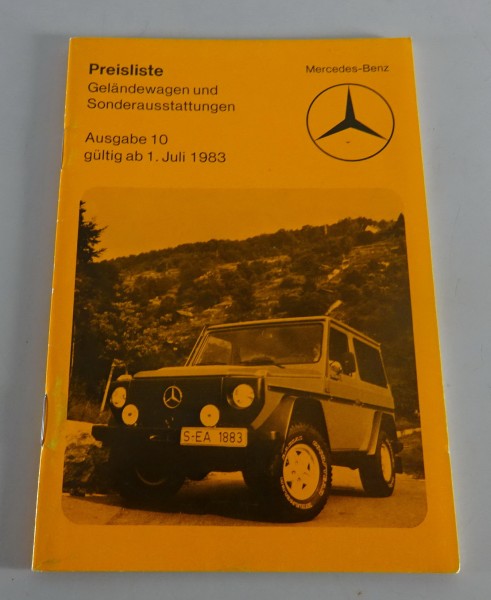 Preisliste Mercedes Benz G-Klasse W460 gültig ab 01/07/1983