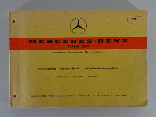 Teilekatalog Mercedes Benz Motor M130 V Vergaser Stand 12/1971