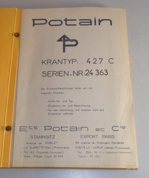 Teilekatalog / Liste des pièces détachées Potain 427 C Kran Stand 06/1967