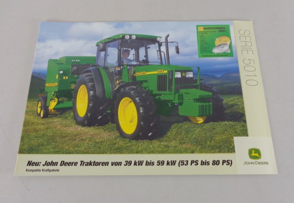 Prospekt / Broschüre John Deere Traktoren Serie 5010 39 - 59 kW von 10/2001