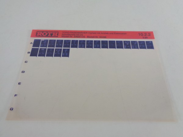 Microfich Teilekatalog Roth Toro Rasenmäher 20625 CG von 031989