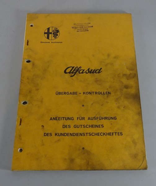 Werkstatthandbuch Alfa Romeo Alfasud - Inspektion - Stand 11/1972