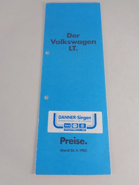 Preisliste / Broschüre Volkswagen / VW LT 28 / 31 / 35 Stand 04/1982
