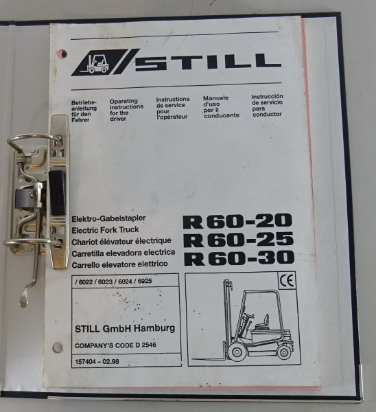 Betriebsanleitung Still Elektro-Gabelstapler R 60 - 20 / 25 / 30 Stand 02/1998