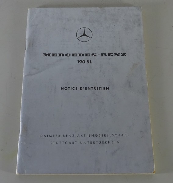 Notice d'entretien Mercedes-Benz 190 SL R121 Etition F Etat 01/1960