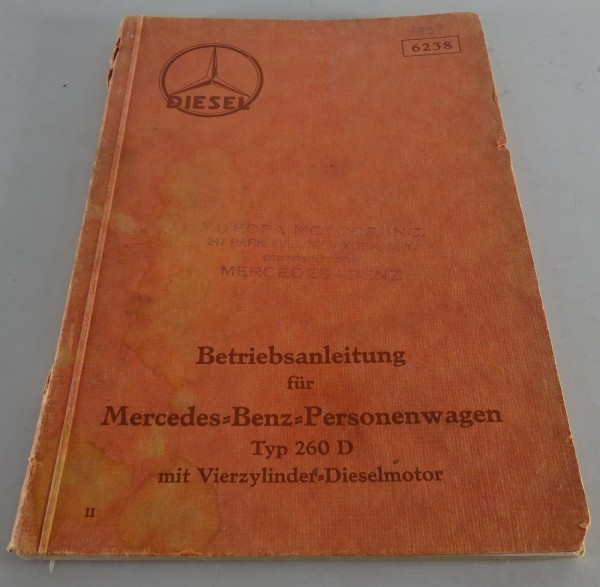 Betriebsanleitung / Handbuch Mercedes-Benz 260 D Typ W 138 Stand 02/1938