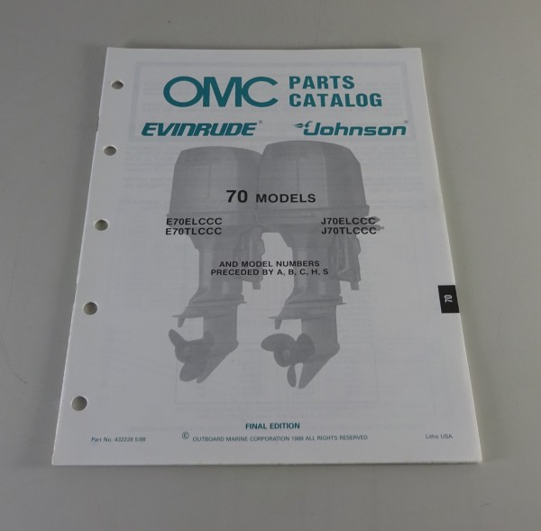 Teilekatalog Johnson Evinrude Außenborder / Outboards 70 Models Stand 5/1988