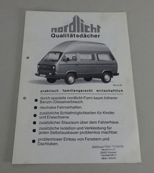 Prospekt Nordlicht Qualitätsdächer VW T2/T3/LT & Mercedes-Benz 207/307 '03/1986