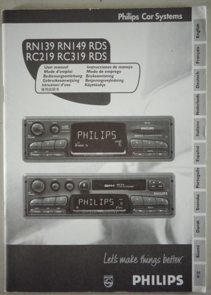 Betriebsanleitung / Handbuch Radio Philips RN 139/149 RDS | RC 219/319 RDS 01/98