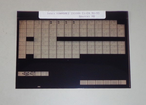 Microfich Ersatzteilkatalog Kawasaki ZX1000 C1 - C4 Model 1990-93 Stand 91