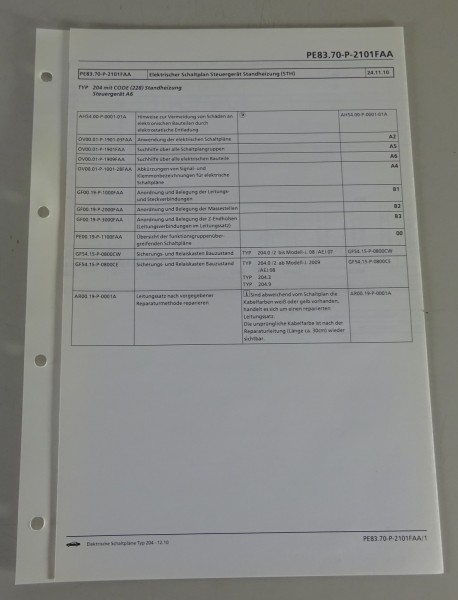 Schaltplan Mercedes-Benz W204 Standheizung (STH) | Typ 204 | Stand 12/10