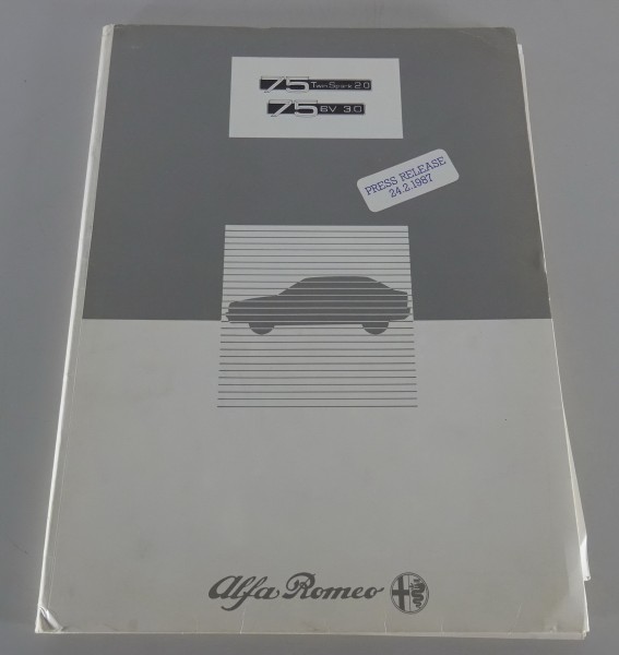 Pressemappe / Presseinformation Alfa Romeo 75 2.0 L Twin Spark / 3.0 V6 von 1987