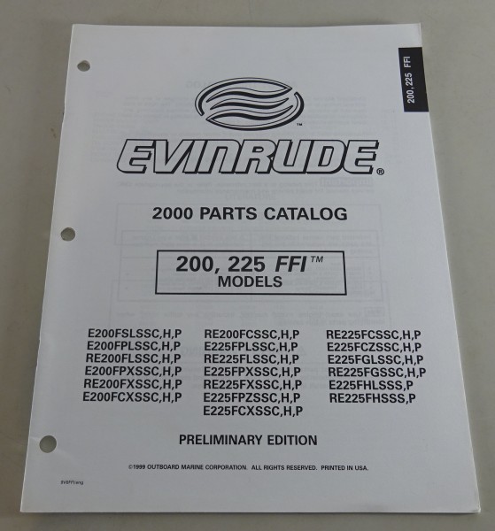 Teilekatalog Johnson Evinrude Außenborder 200 / 225 FFI Modelle Stand 2000