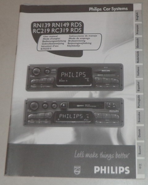 Betriebsanleitung Philips Autoradio RN139 / RN149 RDS / RC219 / RC319 RDS, 01/98