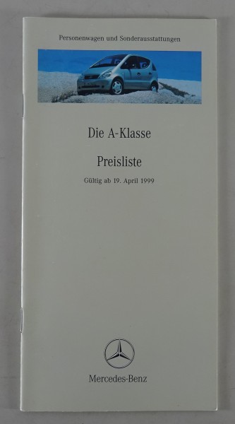 Preisliste Mercedes Benz A-Klasse W169 gültig ab 19/04/1999
