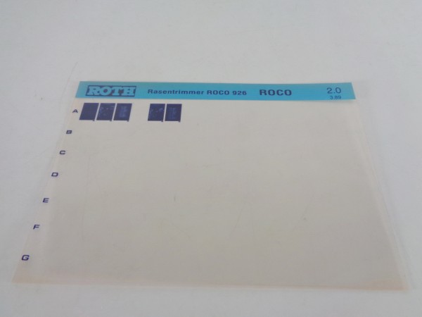 Microfich Teilekatalog Roth Rasentrimmer ROCO 926 von 03/1989