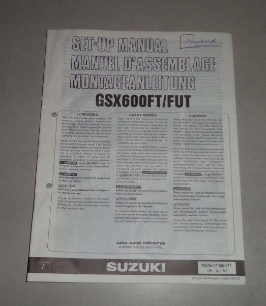 Montageanleitung / Set Up Manual Suzuki GSX 600 F / FU Stand 10/1995