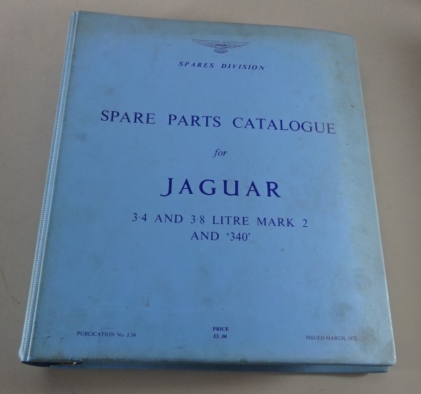 Teilekatalog / Spare Parts List Jaguar Mark II / Mk. 2 mit 3.4 / 3.8 Liter + 340