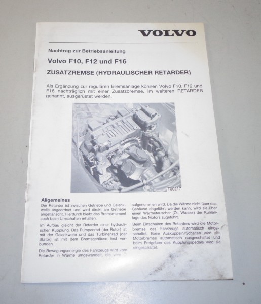 Betriebsanleitung Volvo LKW Zusatzbremse in F10 / F12 / F16 von 12/1990