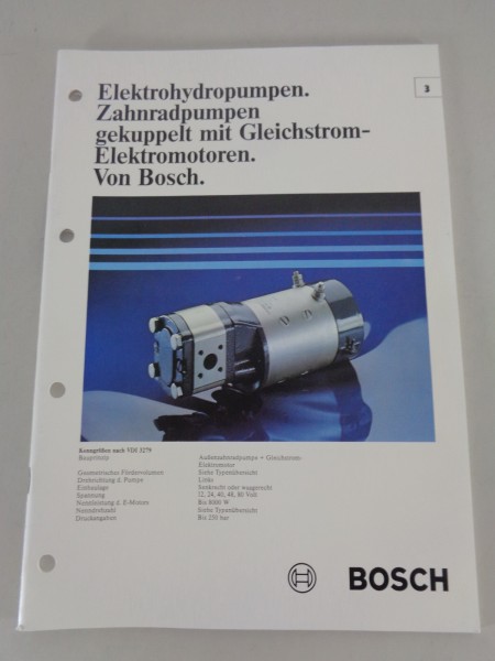 Prospekt / Technische Info Bosch Elektrohydropumpen 12,24,40,48,80 Volt 01/1981