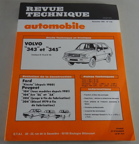 Reparaturanleitung Revue Technique Volvo 343 & 345 / Ford Fiesta Stand 11/1981