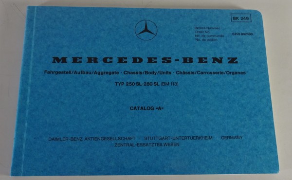 Bildkatalog Teilekatalog Mercedes Benz R 113 250 SL / 280 SL Pagode von 04/1978