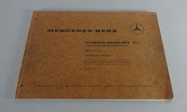 Normteil-Preisliste Nr. 8 Mercedes-Benz PKW Stand 02/1966