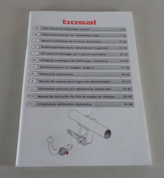 Betriebsanleitung / Handbuch Bosal PKW-Anhängerkupplung abnehmbar von 07/2000