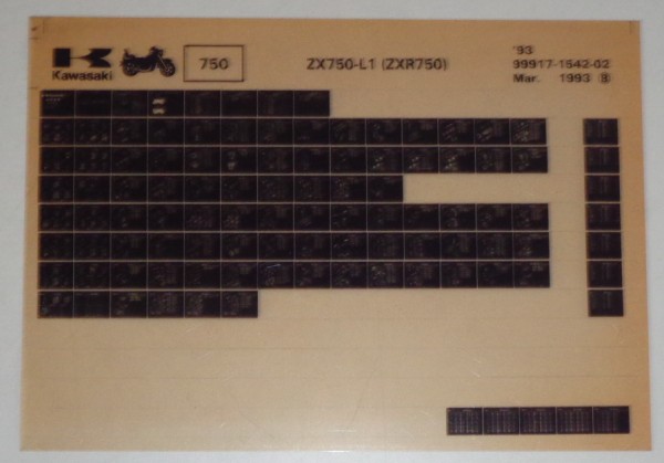 Microfich Ersatzteilkatalog Kawasaki ZXR 750 ZX 750 L1 Model 1993 Stand 03/93