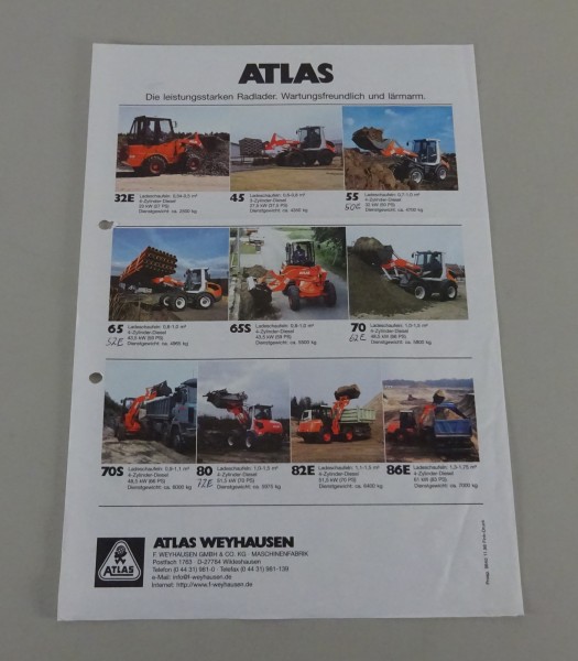 Prospektblatt / Broschüre Atlas Radlader-Programm Stand 11/1998