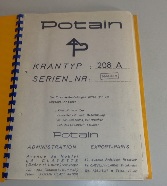Betriebsanleitung / Handbuch Potain Kran 208 A
