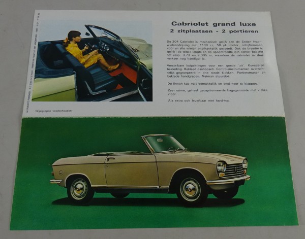 Prospekt / Brochure Peugeot 204 Cabrio + Coupé Stand 09/1967