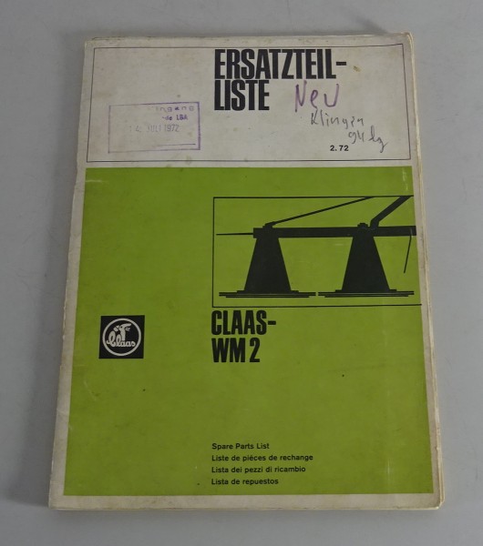 Teilekatalog / Ersatzteilliste Claas Mähwerk WM 2 | 05/1971