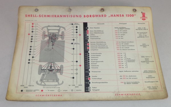 Shell Schmierplan für Borgward "Hansa 1500" Stand 05/1952