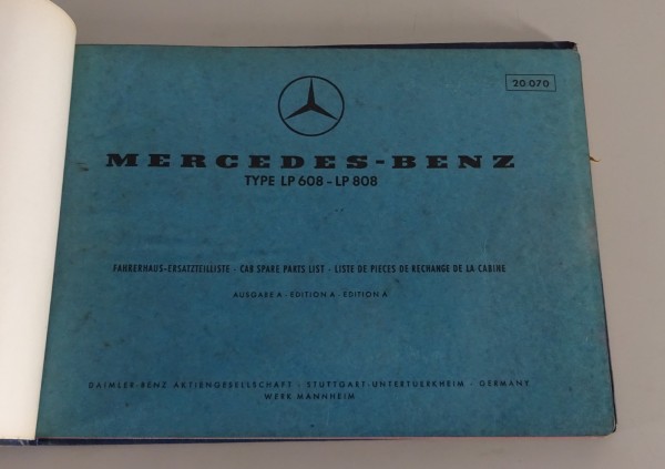 Teilekatalog Mercedes-Benz Leichte Kubische Kabine LP 608 / 808 Stand 08/1967