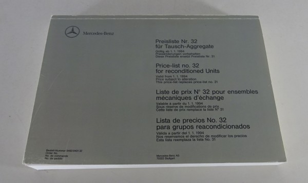 Ersatzteil-Preisliste Nr. 32 Mercedes-Benz PKW & NFZ Motoren Stand 01/1994