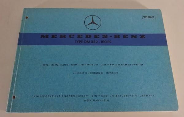 Teilekatalog Mercedes-Benz Dieselmotor OM 352 - 100 PS Stand 07/1967 (20063)