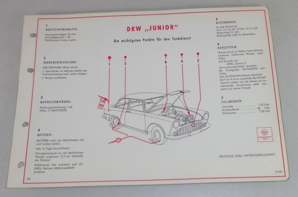 Shell Schmierplan für DKW Junior Stand 07/1960