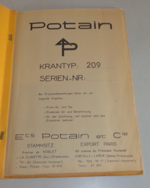 Betriebsanleitung / Mode d'emploi Potain 209 Kran / grue von 02/1967