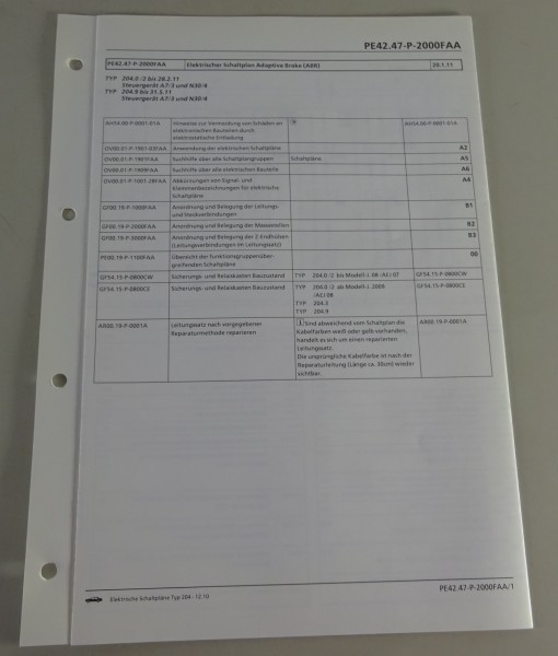Elektrischer Schaltplan Mercedes-Benz W204 Adaptive Brake (ABR) | Stand 12/2010