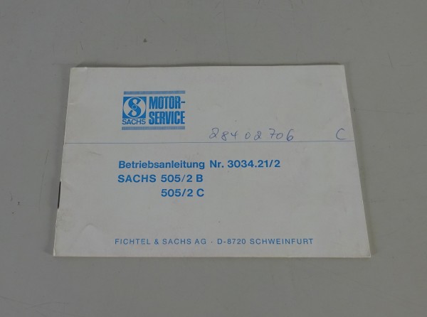 Betriebsanleitung / Handbuch Sachs Fahrzeugmotor 505/2B + 505/2C Stand 04/1975