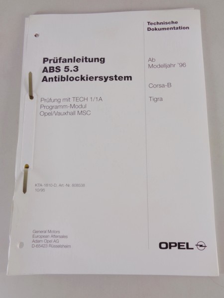 Werkstatthandbuch Prüfanleitung Opel Corsa B, Opel Tigra ABS 5.3 ab Mj. 1996