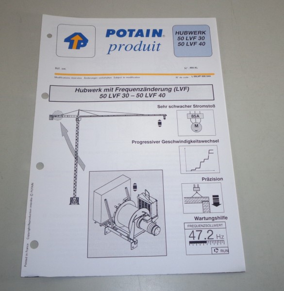 Produkt Datenblatt Potain Hubwerk mit frequenzänderung 50 LVF 30 / 50 LVF 40